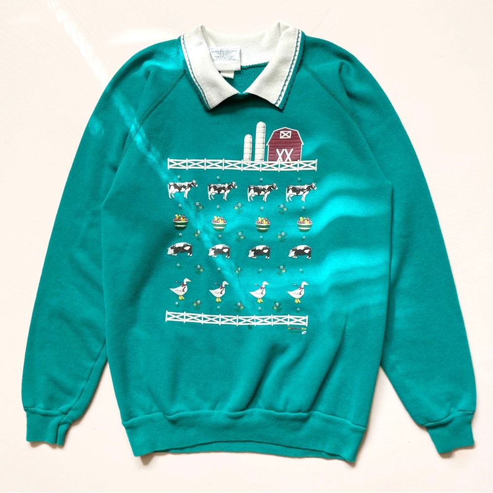 Vintage farm theme collared grandma sweatshirt